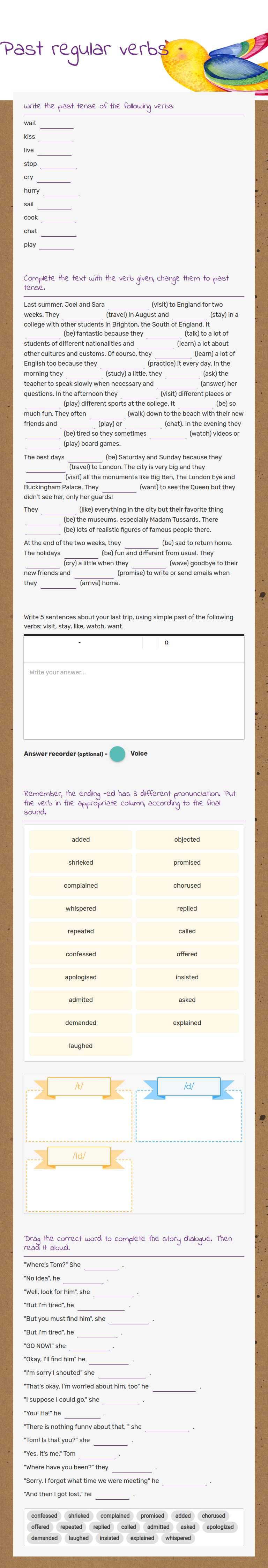 Past regular verbs Grade 12 worksheet preview