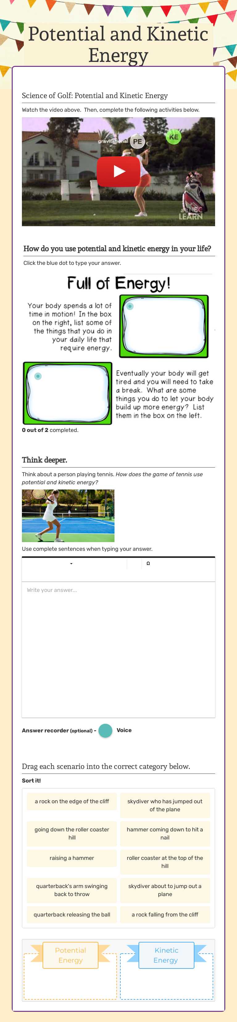 Potential and Kinetic Energy worksheet preview image