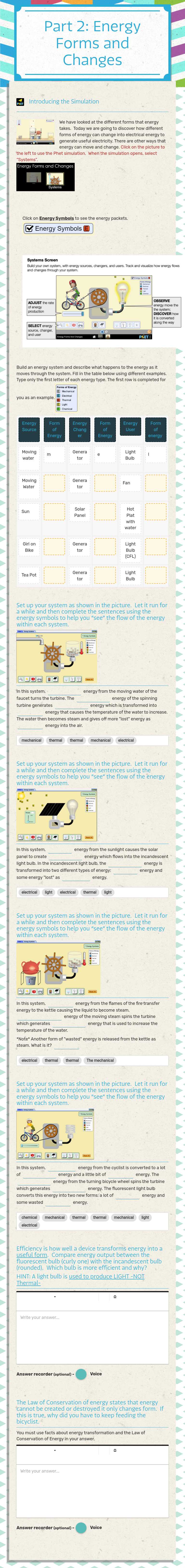 Part 2: Energy Forms and Changes Grade 9 worksheet preview