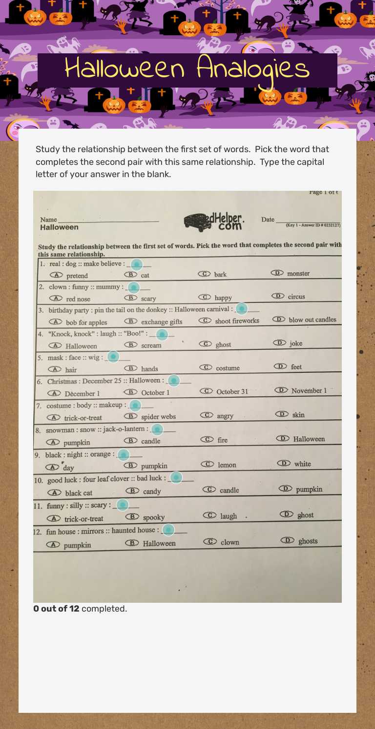 Halloween Analogies worksheet preview image