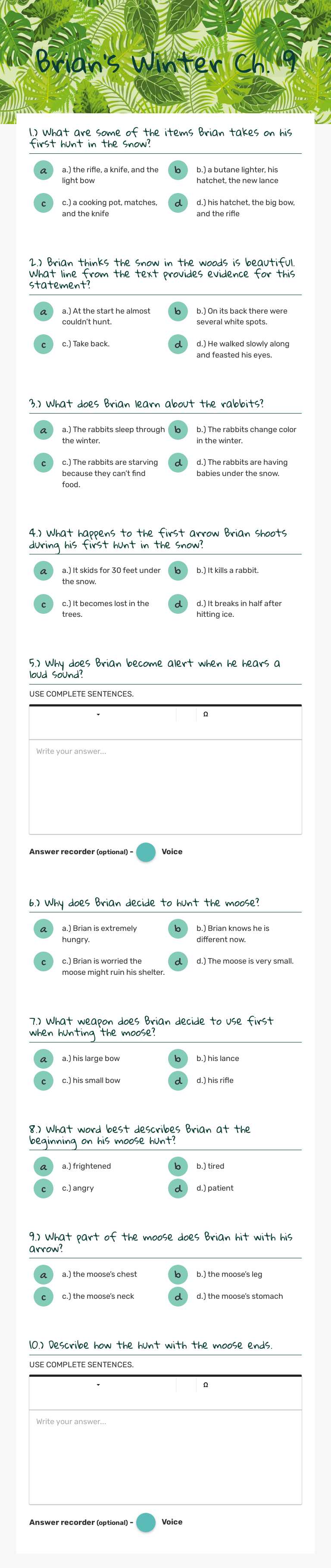 Brian's Winter Ch. 9 worksheet preview image
