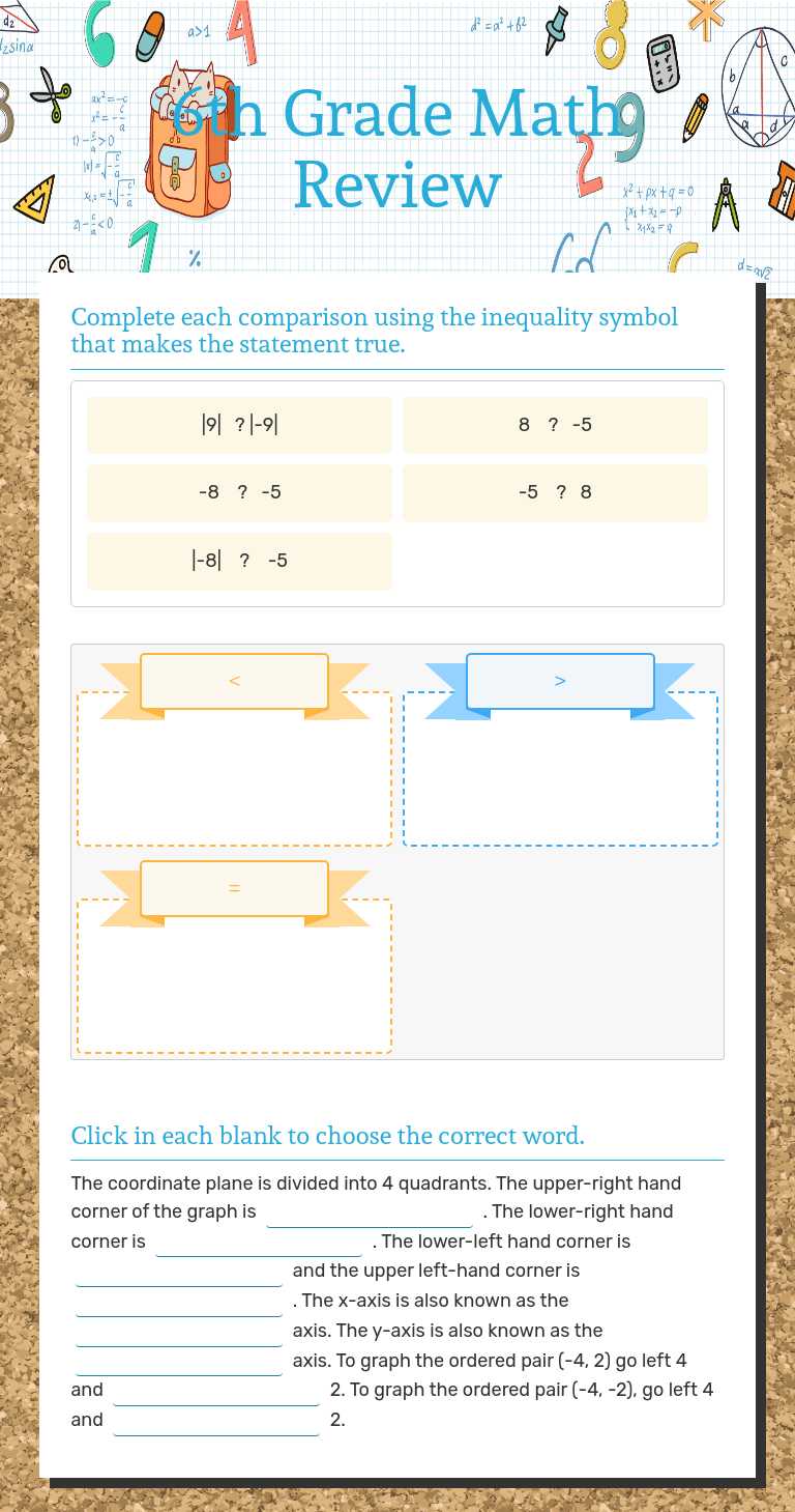 6th Grade Math               
 Review worksheet preview image