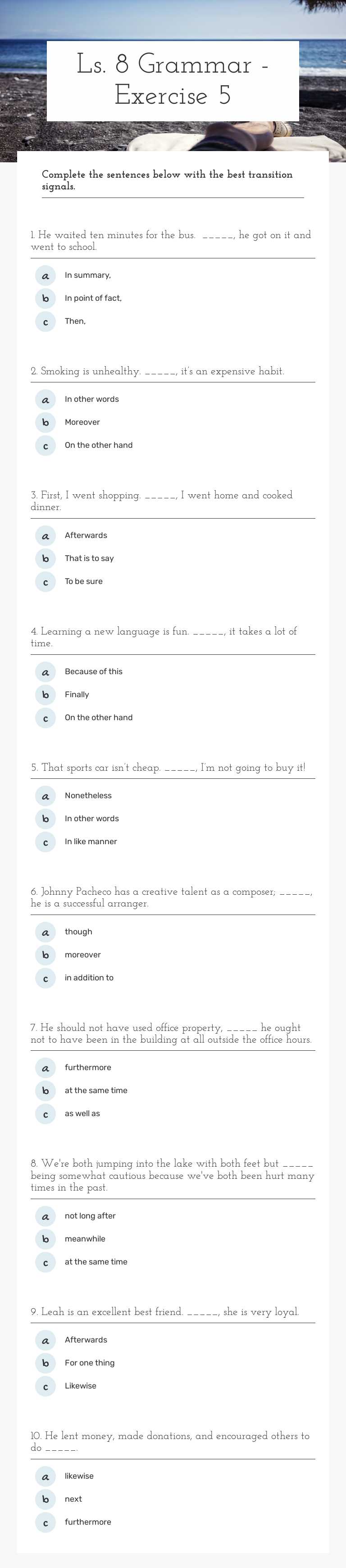 Ls. 8 Grammar - Exercise 5 worksheet preview image