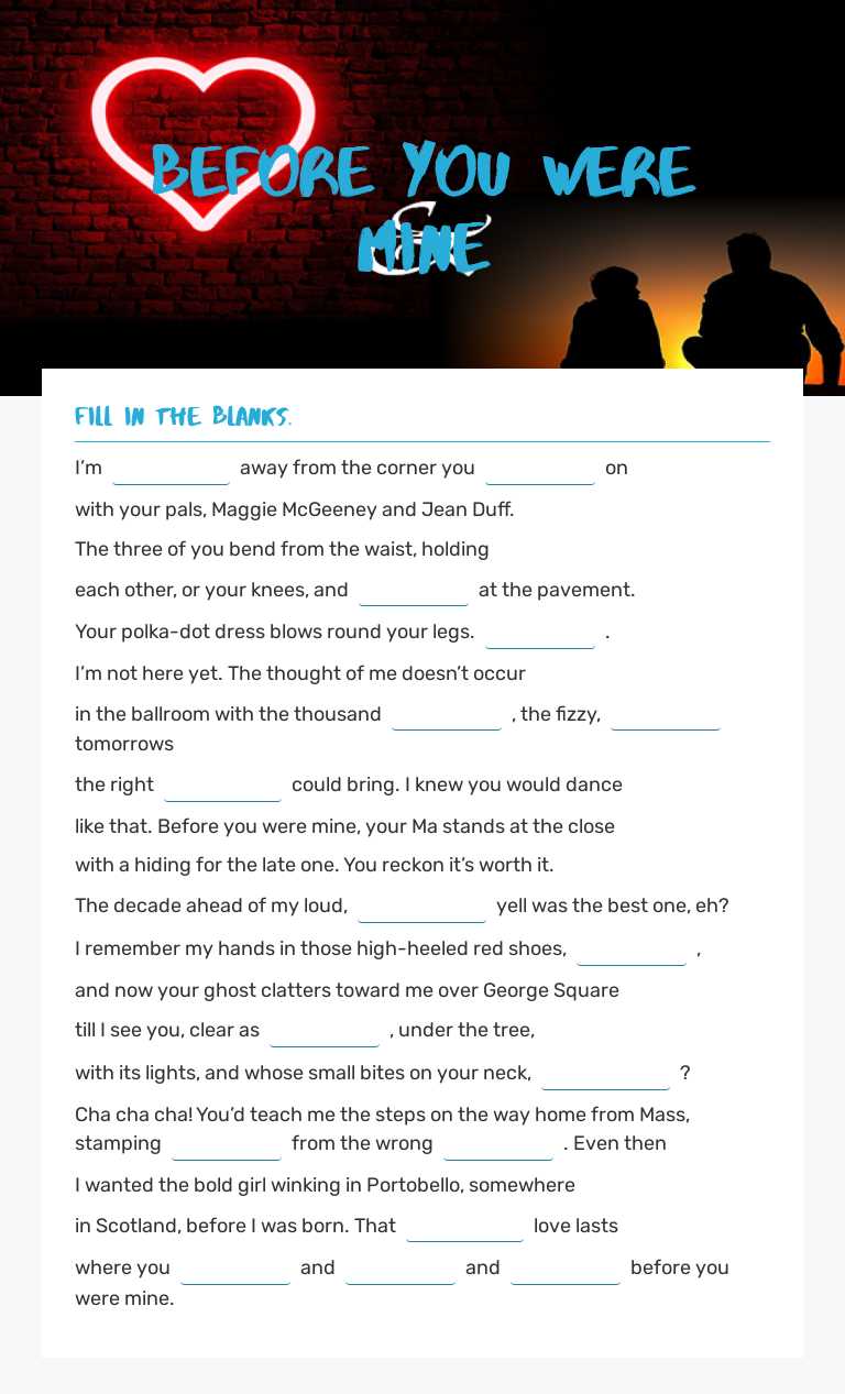 Before you were mine worksheet preview image