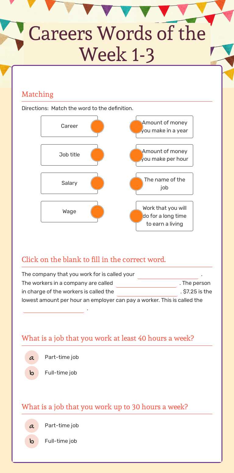 Careers Words of the Week 1-3 worksheet preview image