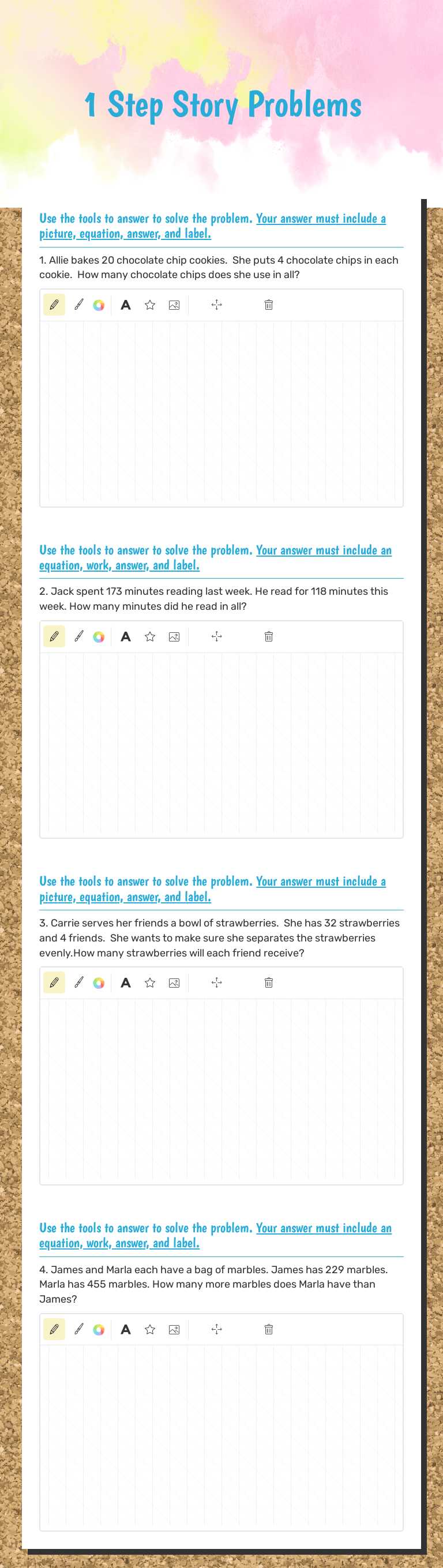1 Step Story Problems Grade 3 worksheet preview