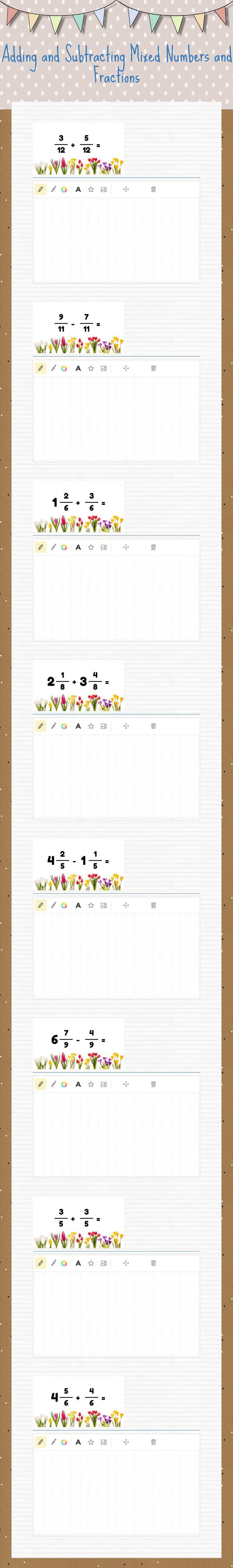 Adding and Subtracting Mixed Numbers and Fractions Grade 4 worksheet preview