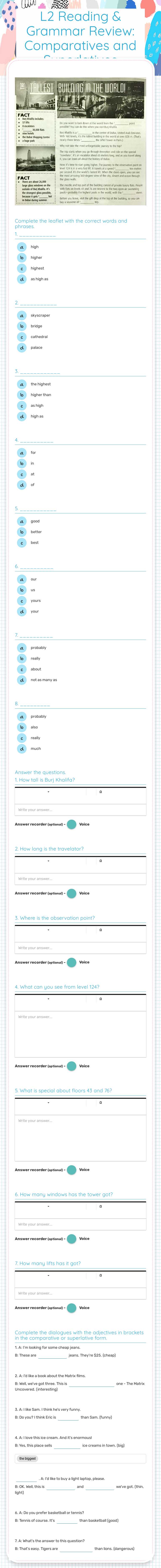 L2 Reading & Grammar Review: Comparatives and Superlatives worksheet preview image