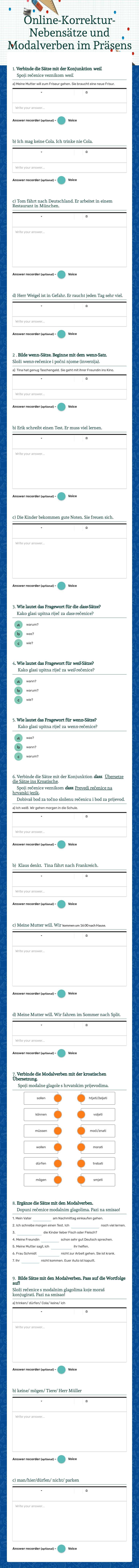 Online-Korrektur-Nebensätze und Modalverben im Präsens worksheet preview image
