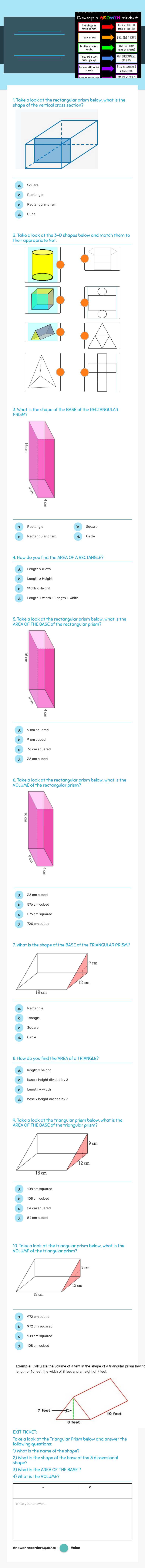 Volume Of Prisms #3 Grade 7 worksheet preview