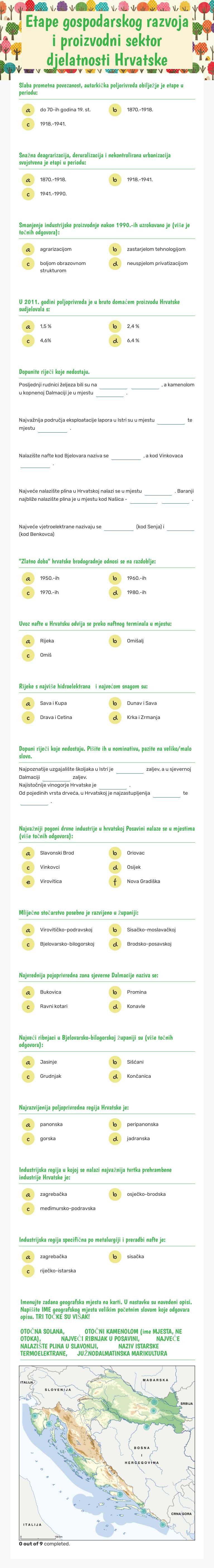 Etape gospodarskog razvoja i proizvodni sektor djelatnosti Hrvatske worksheet preview image