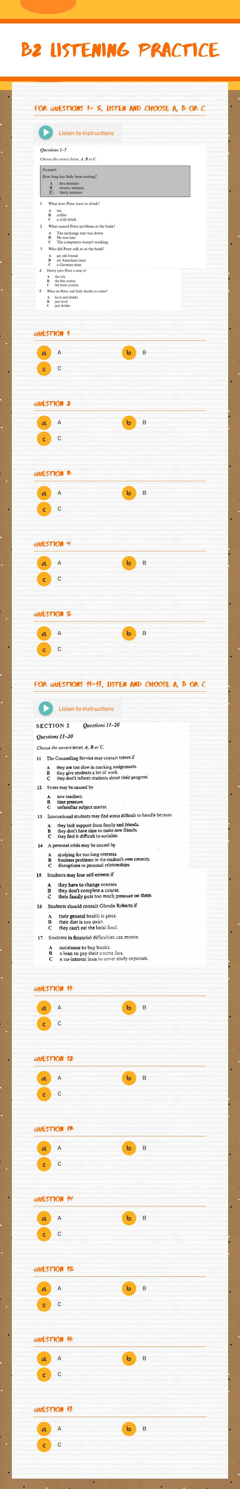 B2 Listening Practice Grade 10 worksheet preview