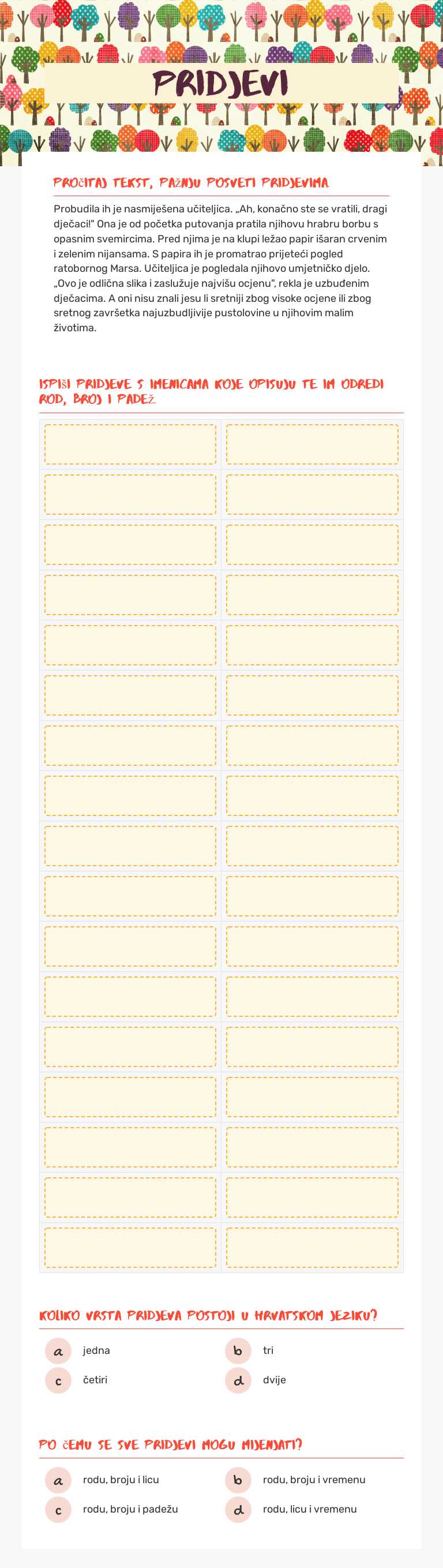 Pridjevi worksheet preview image