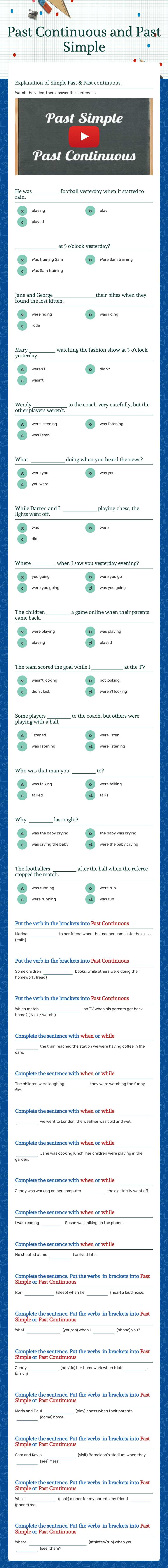 Past Continuous and Past Simple worksheet preview image