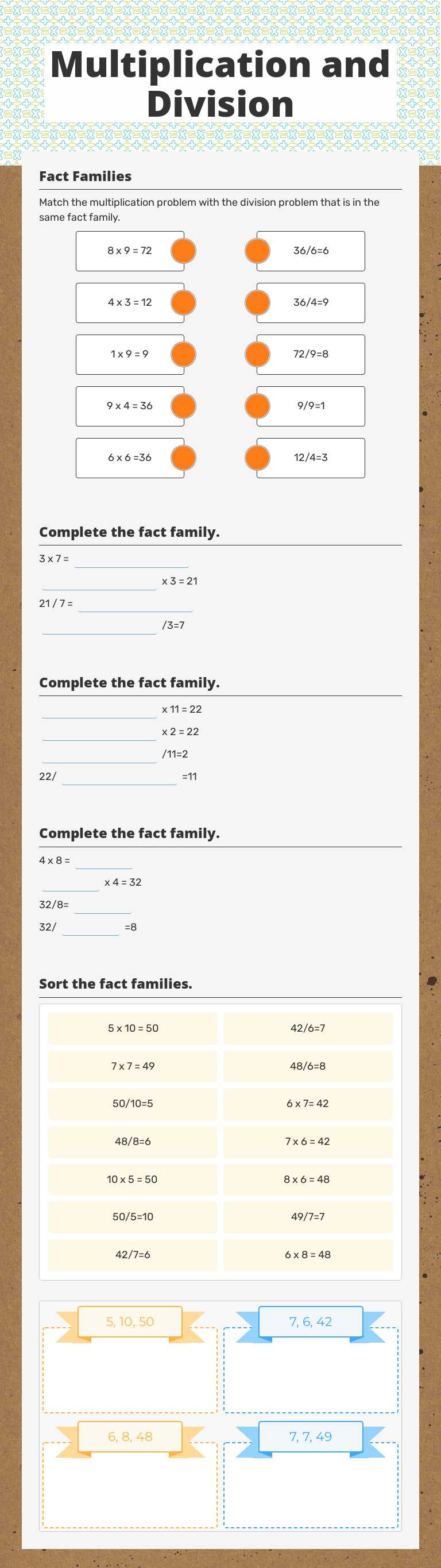 Multiplication and Division worksheet preview image