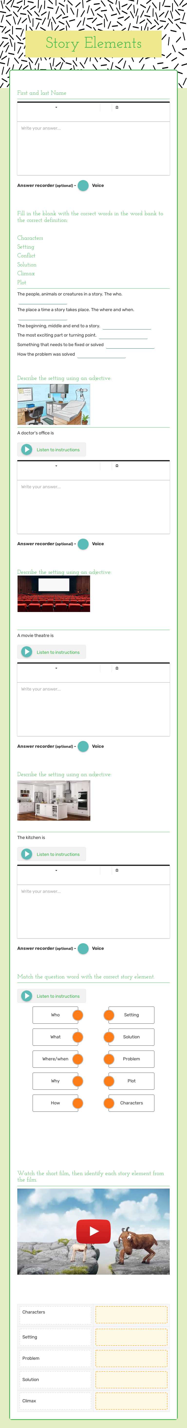 Story Elements worksheet preview image