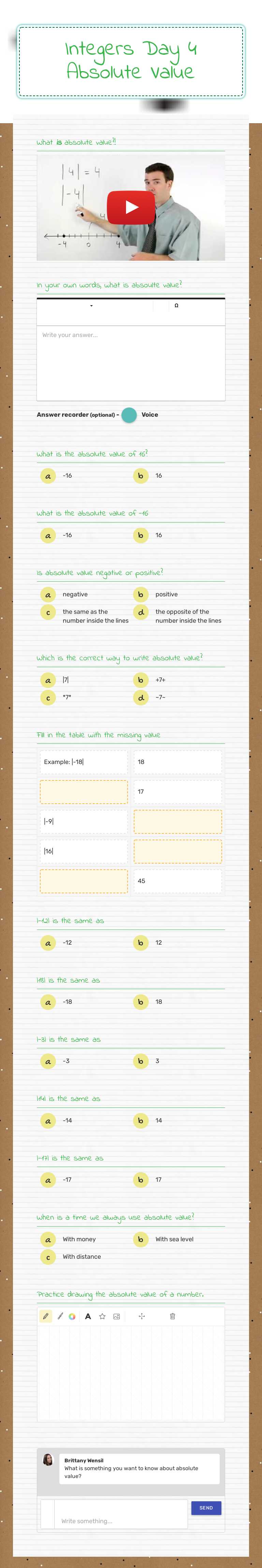 Integers Day 4   Absolute Value worksheet preview image