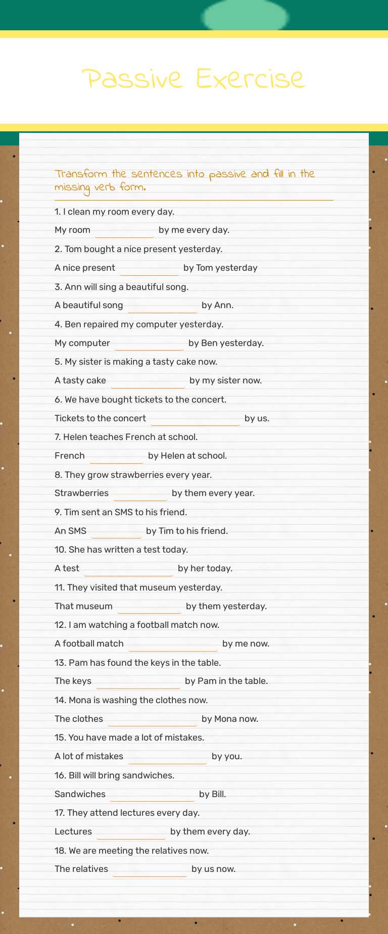 Passive Exercise worksheet preview image