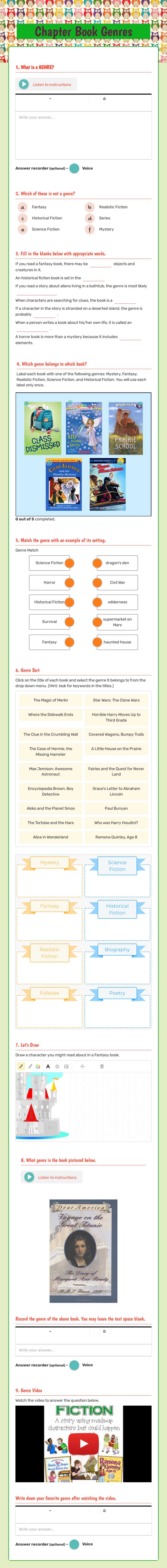Chapter Book Genres worksheet preview image