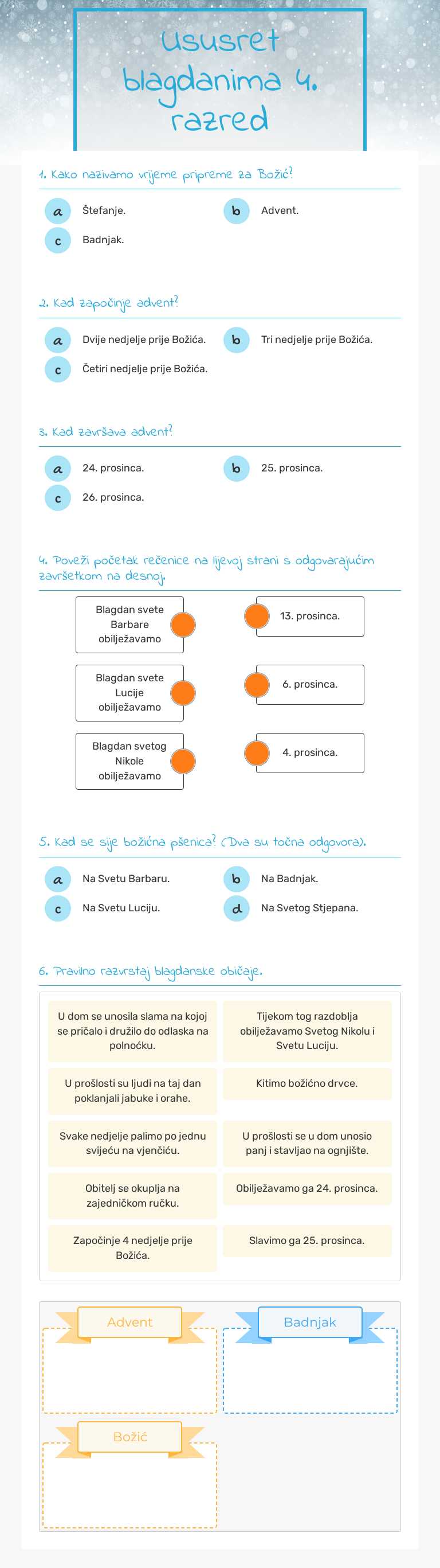 Ususret blagdanima 4. razred worksheet preview image