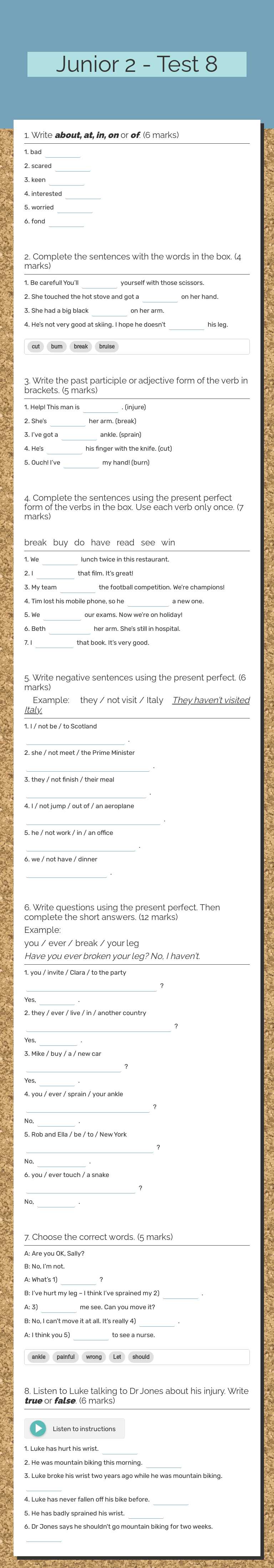 Junior 2 - Test 8 worksheet preview image