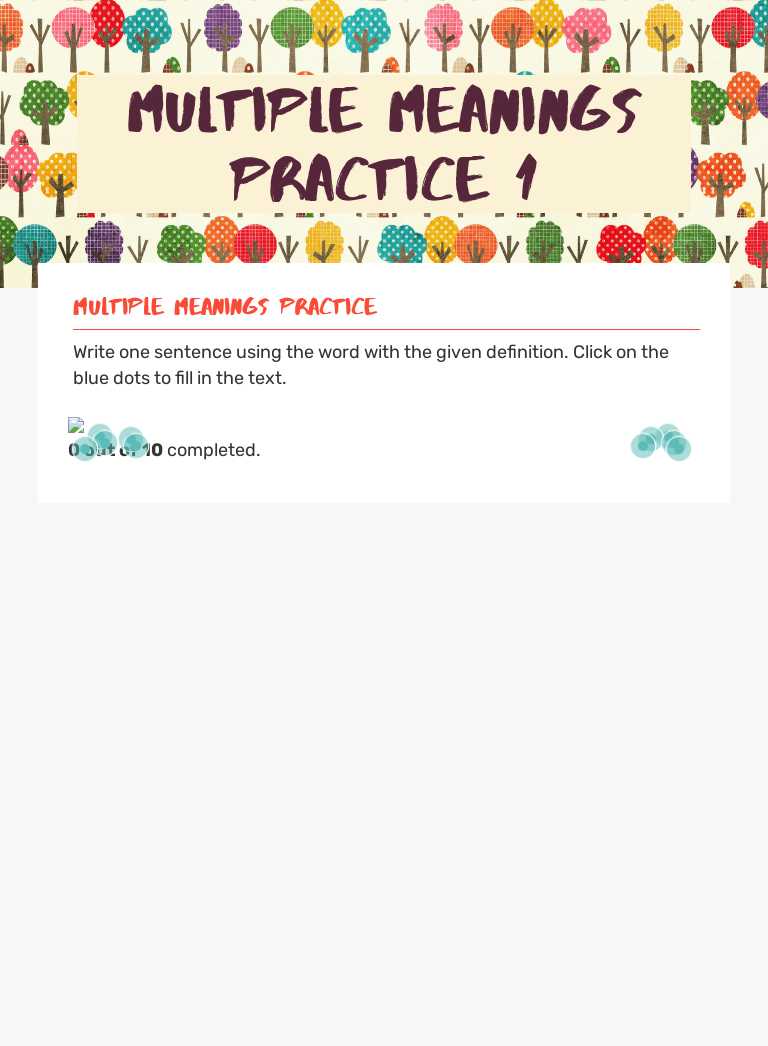 Multiple Meanings Practice 1 worksheet preview image