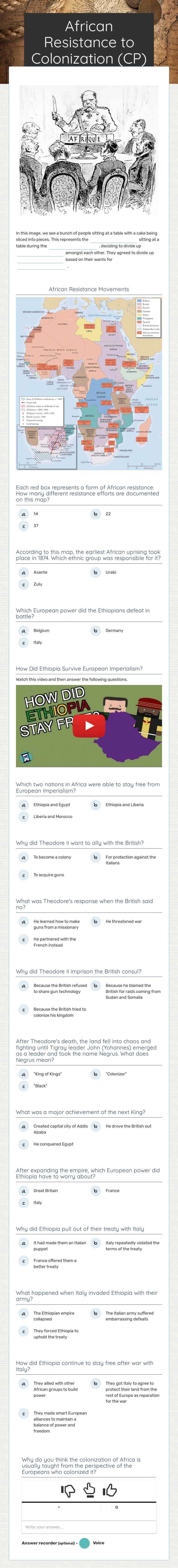 African Resistance to Colonization (CP) worksheet preview image