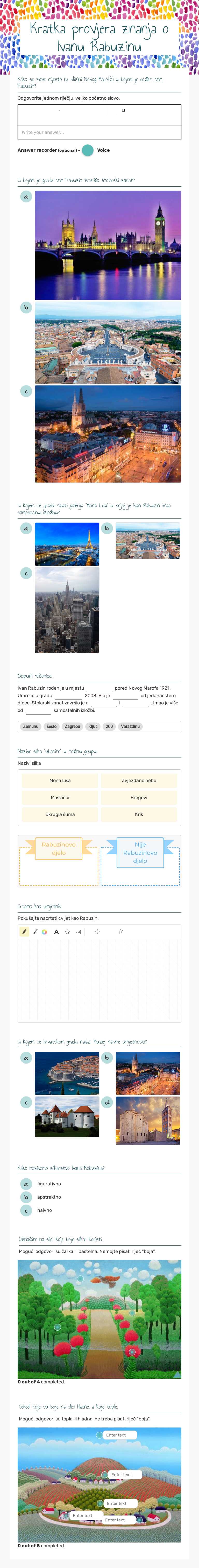 Kratka provjera znanja o Ivanu Rabuzinu worksheet preview image