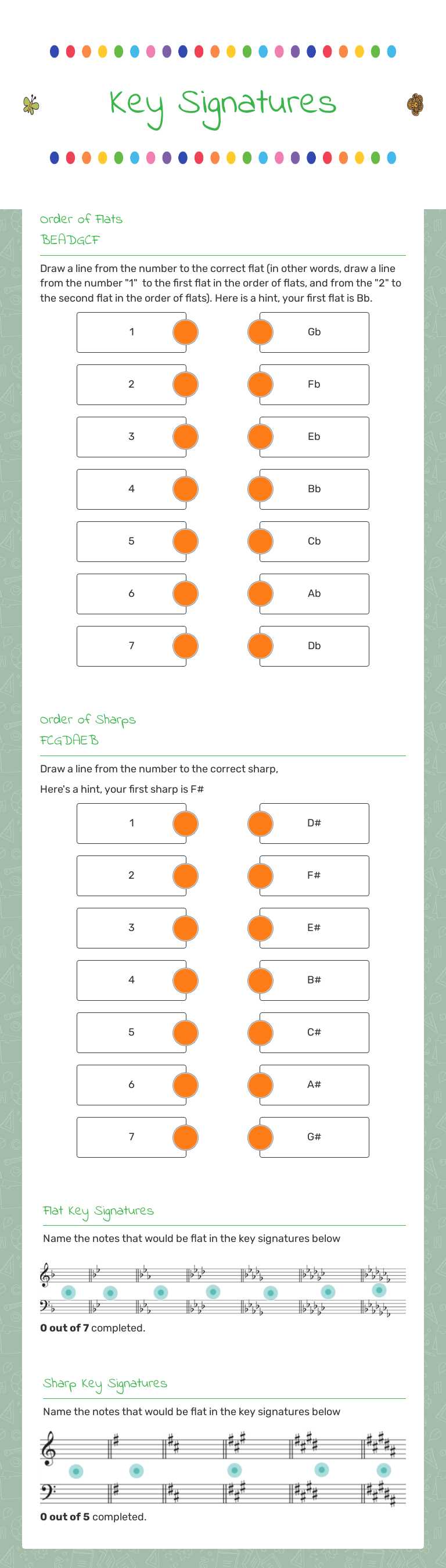 Key Signatures worksheet preview image