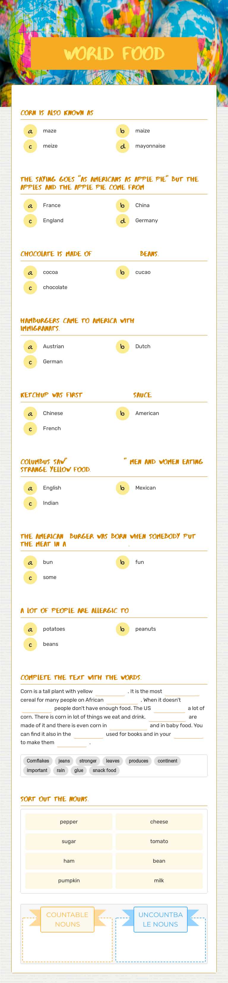 WORLD FOOD worksheet preview image