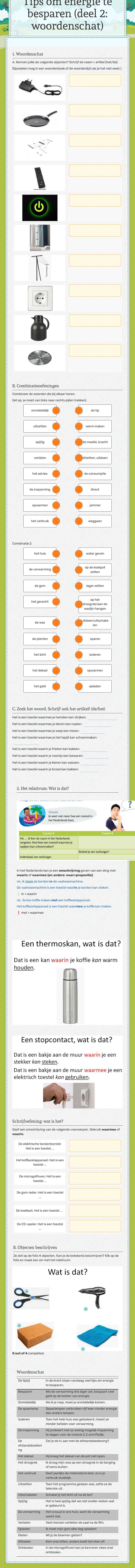 Tips om energie te besparen (deel 2: woordenschat) worksheet preview image