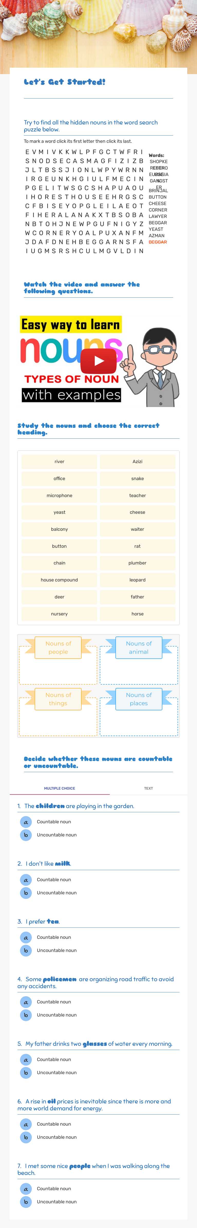 NOUN worksheet preview image