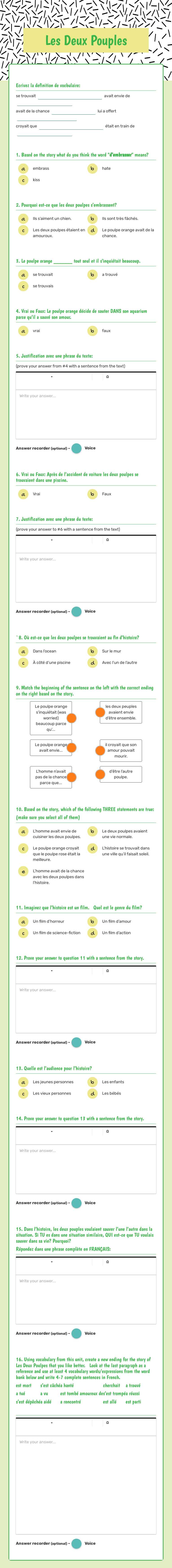 Les Deux Pouples worksheet preview image