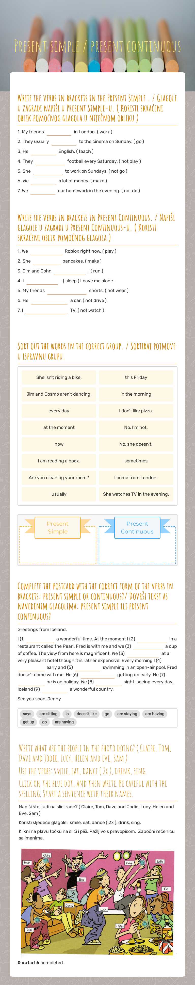 Present simple / present continuous worksheet preview image