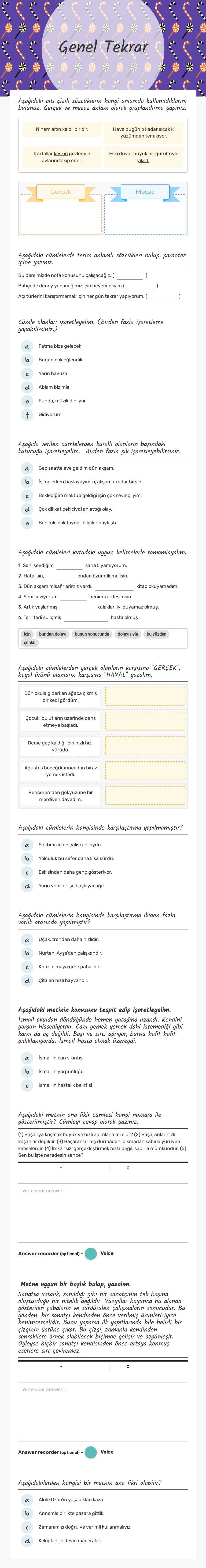 Genel Tekrar worksheet preview image