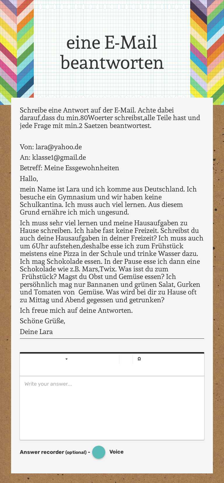 eine E-Mail beantworten worksheet preview image