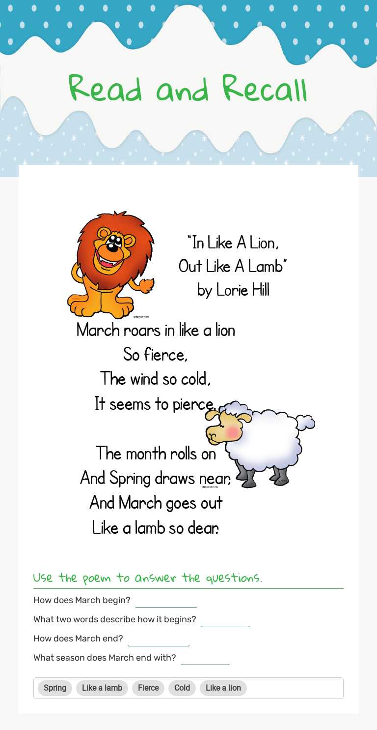 Read and Recall worksheet preview image