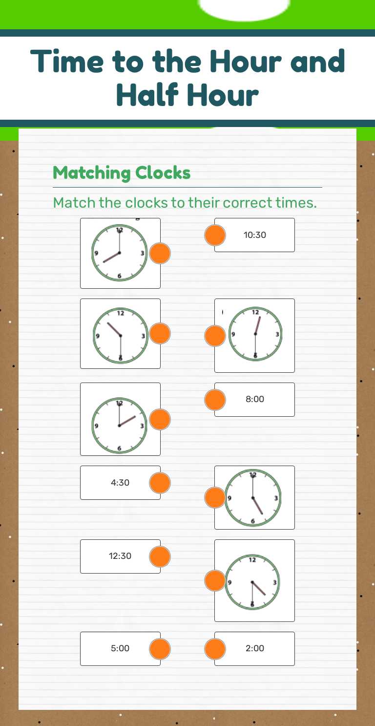 Time to the Hour and Half Hour worksheet preview image
