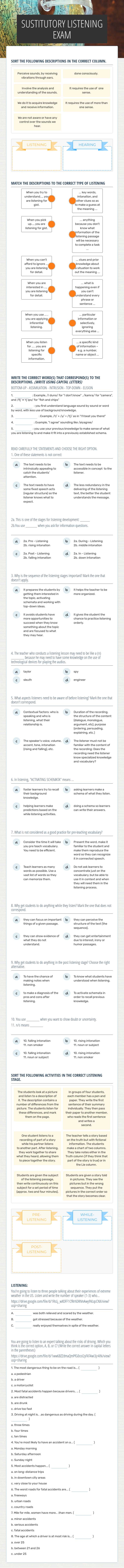 SUSTITUTORY LISTENING EXAM worksheet preview image