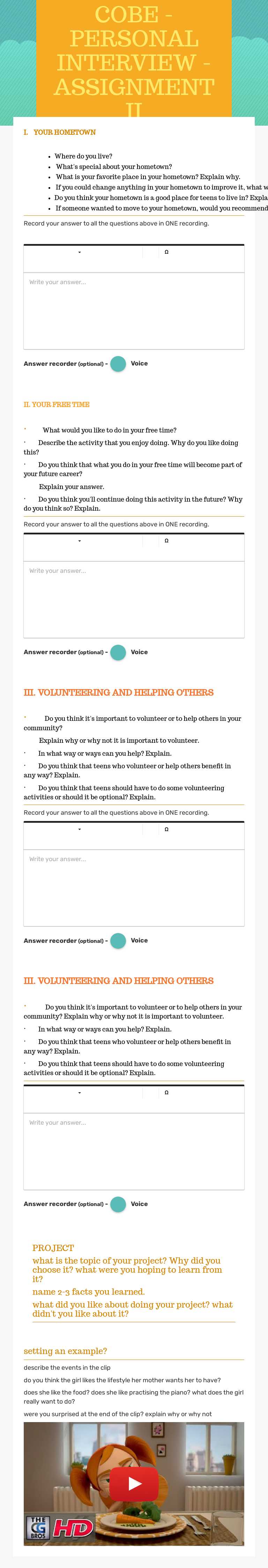 COBE - PERSONAL  INTERVIEW - ASSIGNMENT II worksheet preview image