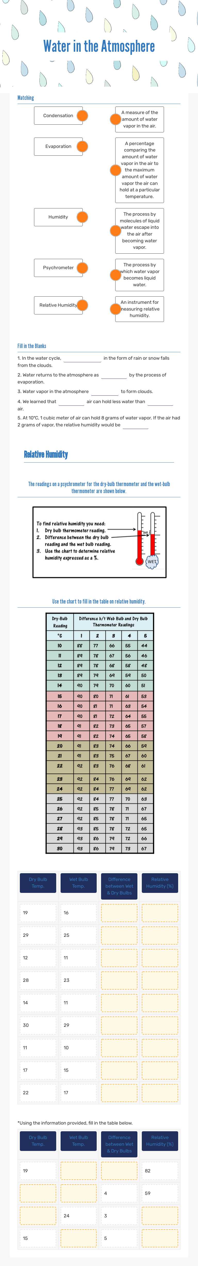 Water in the Atmosphere worksheet preview image