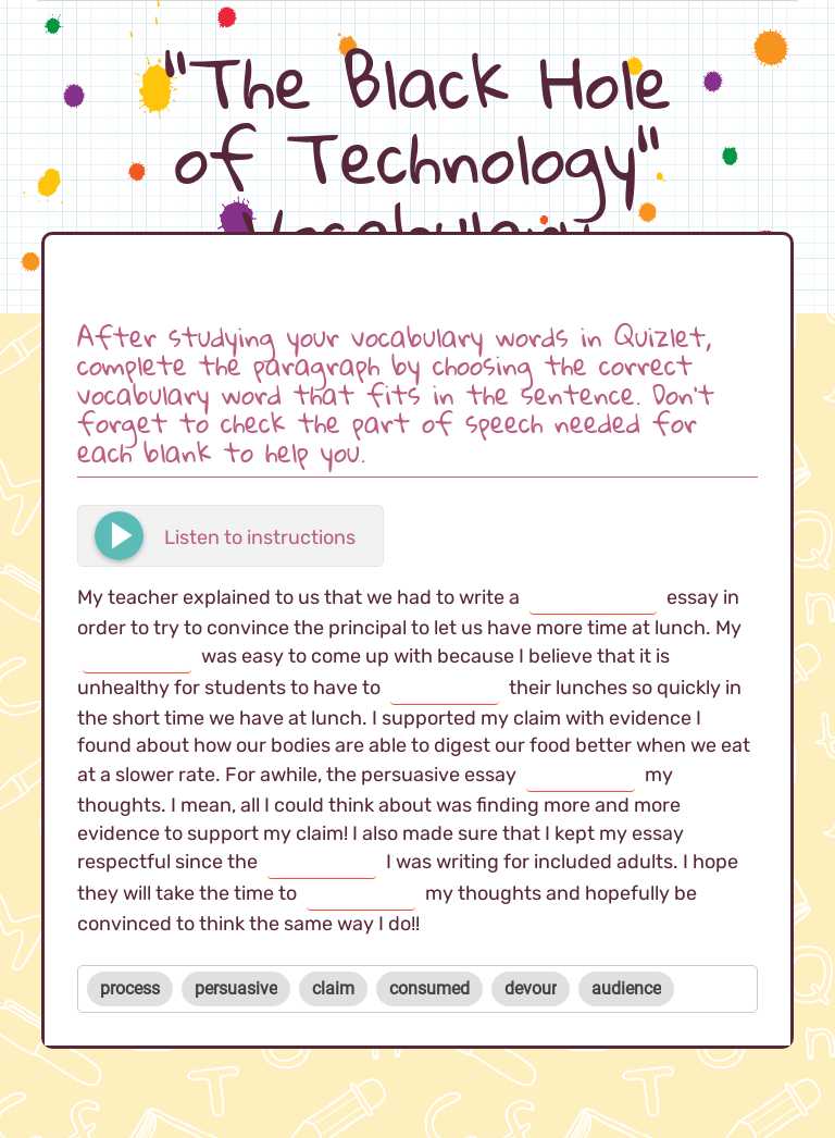 "The Black Hole of Technology" Vocabulary worksheet preview image