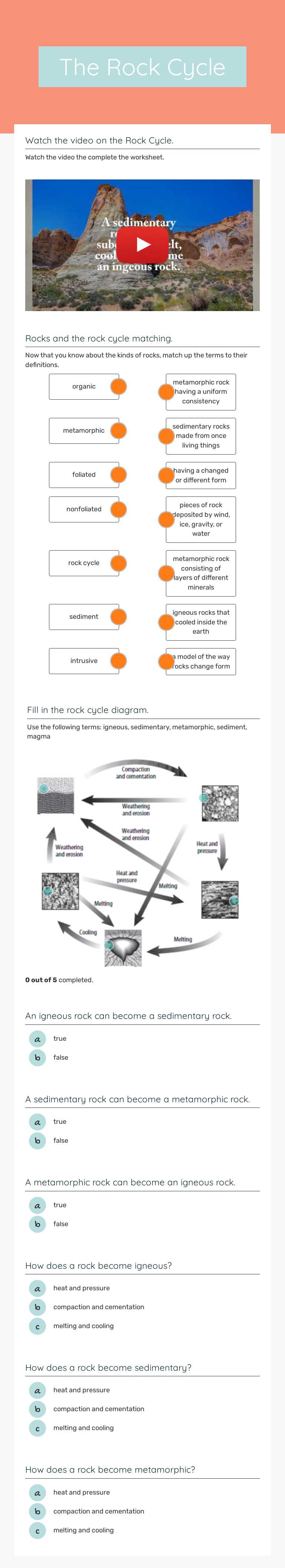 The Rock Cycle Grade 8 worksheet preview