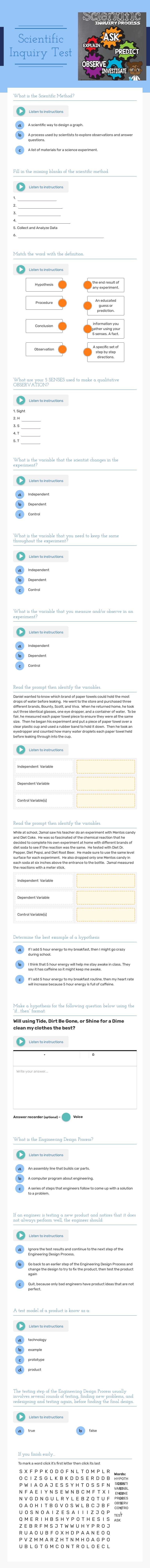 Scientific Inquiry Test worksheet preview image