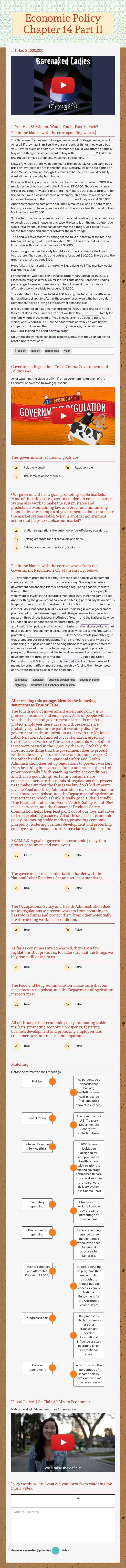 Economic Policy Chapter 14      Part II worksheet preview image