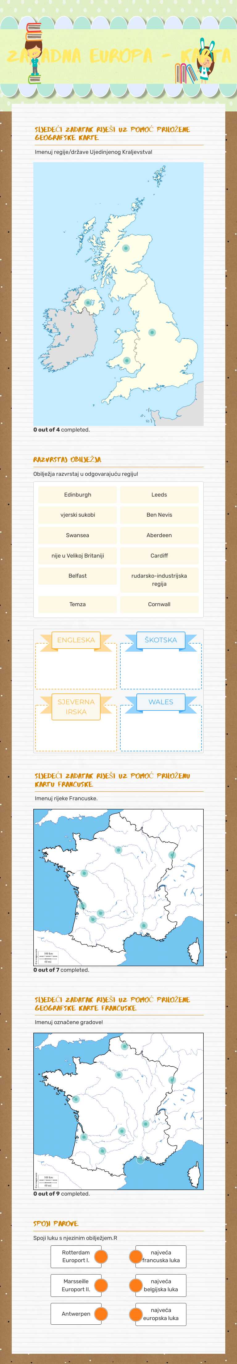 ZAPADNA EUROPA - karta worksheet preview image