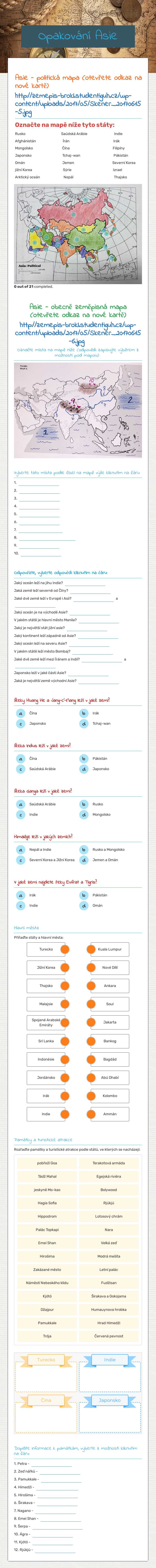 Opakování Asie worksheet preview image