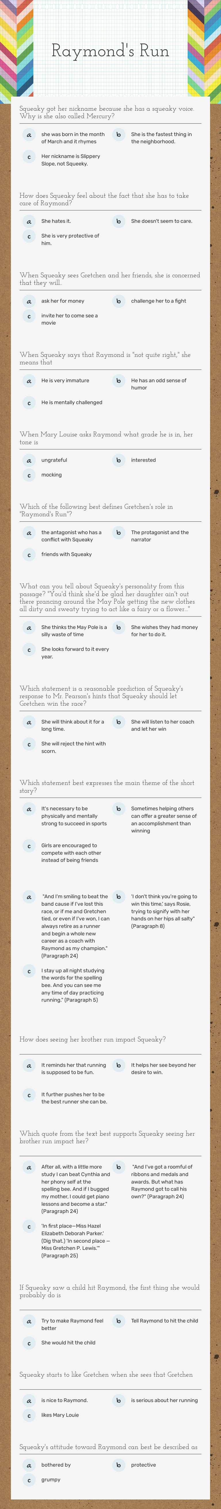 Raymond's Run worksheet preview image