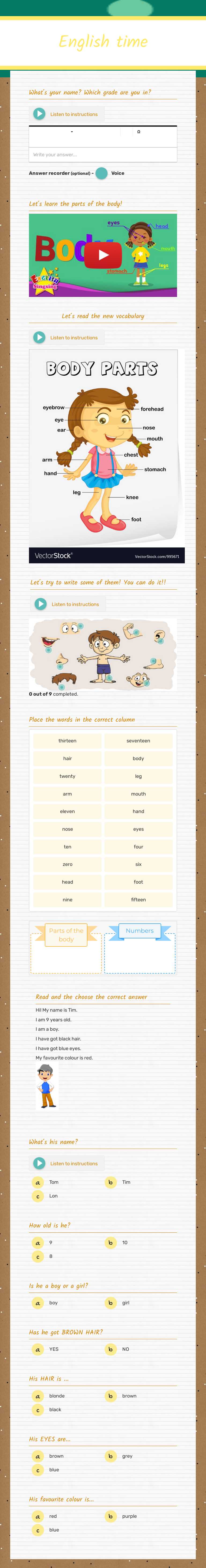 English time Grade 4 worksheet preview