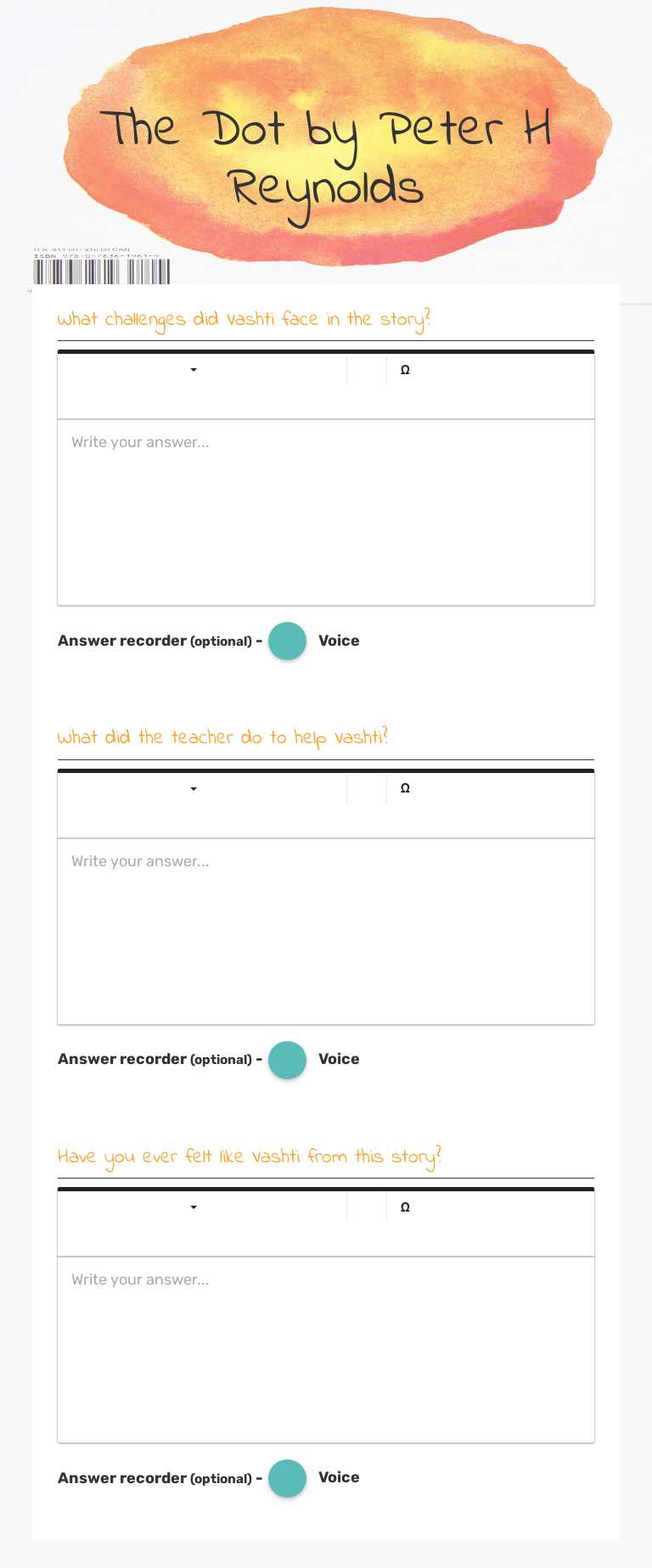 The Dot by Peter H Reynolds worksheet preview image